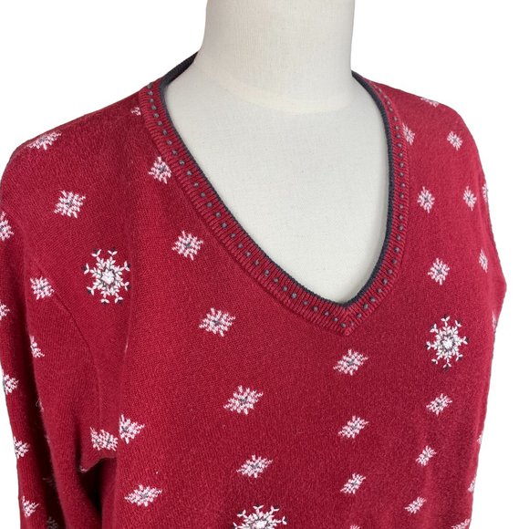 Vintage Woolrich Snowflake Knit Detail Contrast Cuff Ugly Christmas Sweater-M - Picture 7 of 14